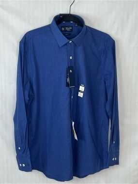 Munsingwear Penguin Blue Button Down Shirt Blue Slim Fit Stretch Size 16 32/33👍